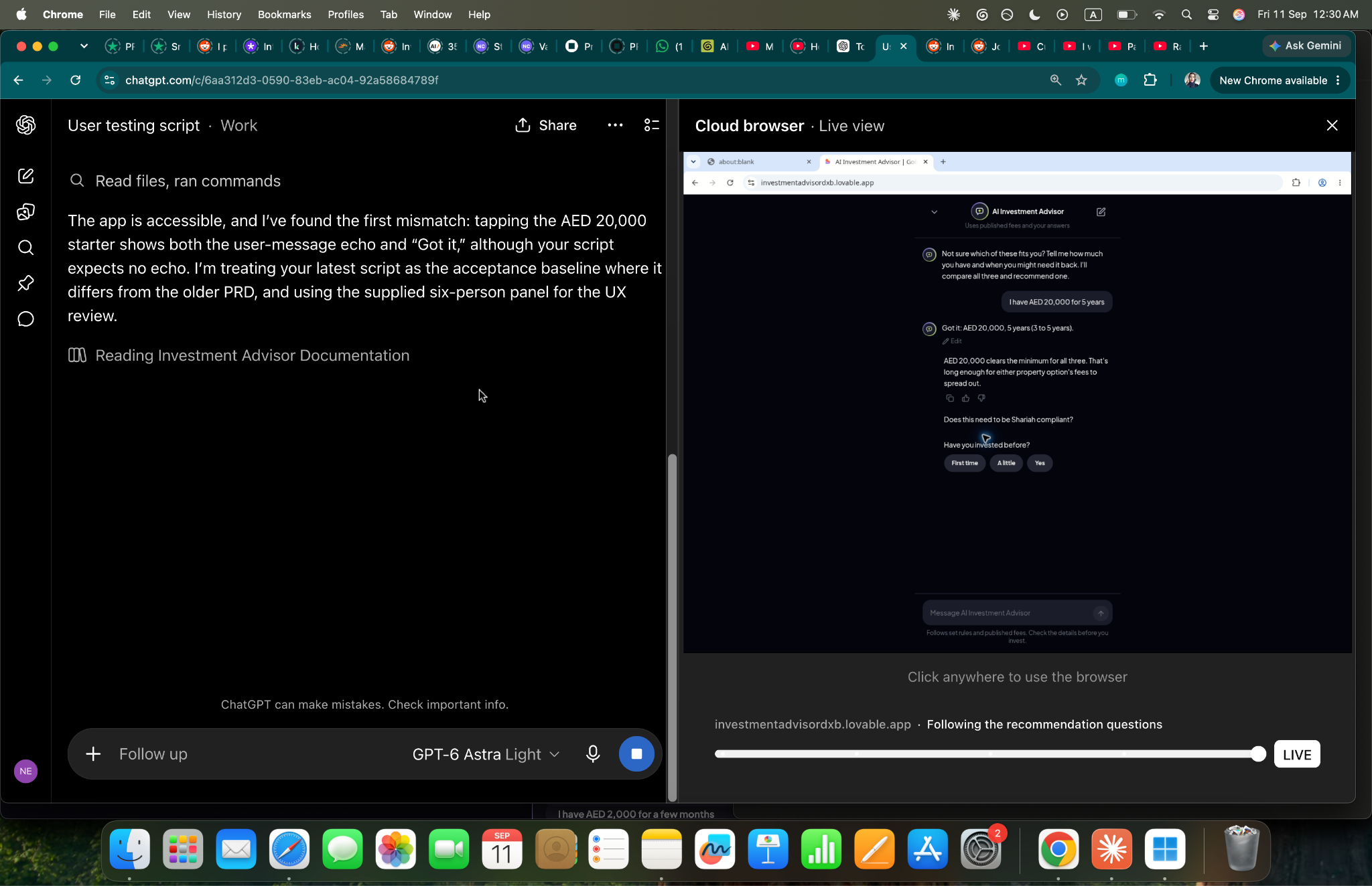 Agentic model driving the live prototype in a cloud browser